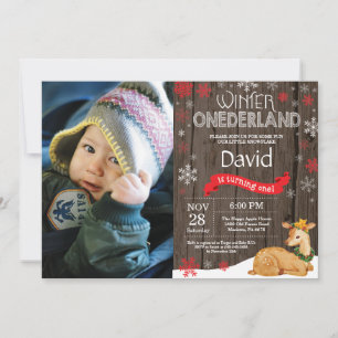 Convite Rustic Winter Onederland Deer primeiro aniversario