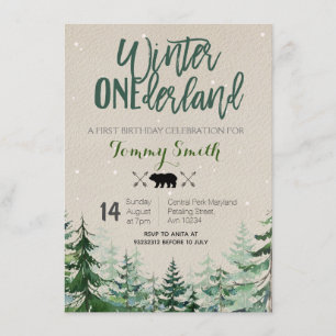 Convite Rustic Winter onederland First BIRTHDAY