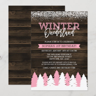 Convite Rustic Winter Onederland Pink primeiro aniversario