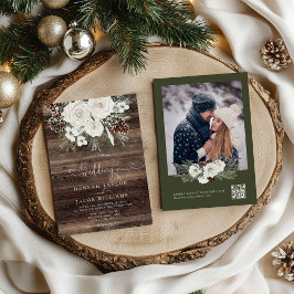 Convite Rustic Winter Pine QR Code RSVP Weding