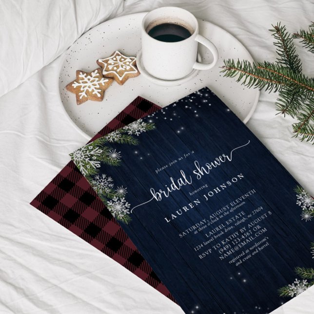 Convite Rustic Winter Snowflake Blue Xadrez Chá de panela  (Bridal Shower Invitation!)