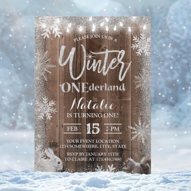Convite Rustic Winter Snowflake ONEderland primeiro aniver (Criador carregado)