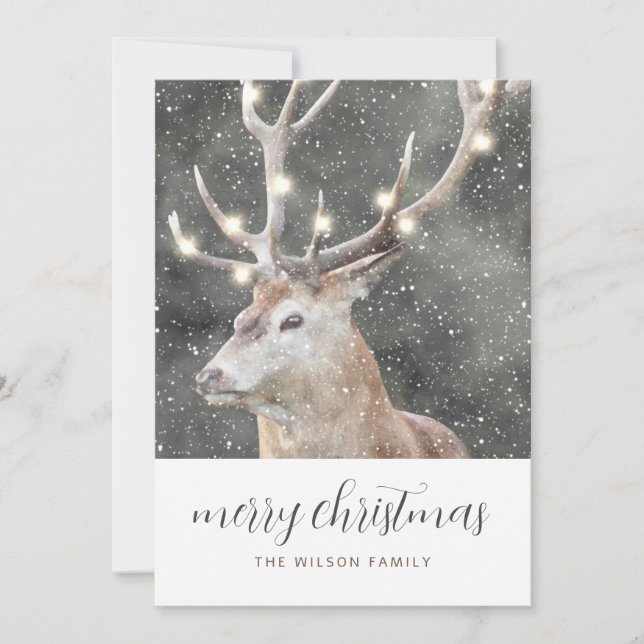 Convite Rustic Winter Stag Felry Christmas (Frente)