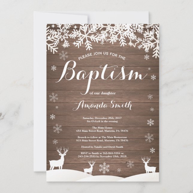 Convite Rustic Winter Veer Baptism (Frente)