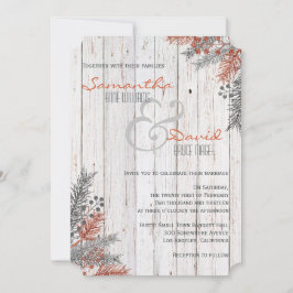 Convite Rustic Winter Whitewash Wood Wedation