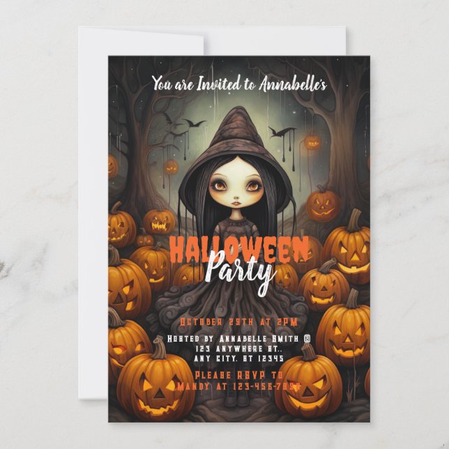 Convite Rustic Wittic Bats Pumpkins Festa de Halloween (Frente)