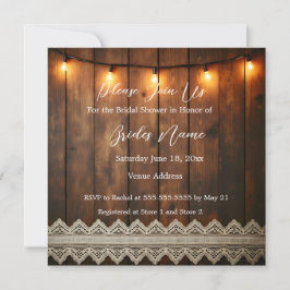 Convite Rustic Wood and Lace Bridal Shower Invitation