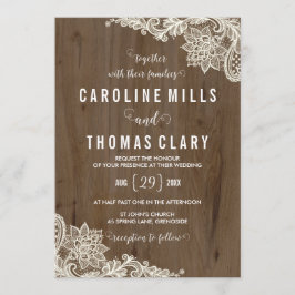 Convite Rustic Wood and Lace Wedation