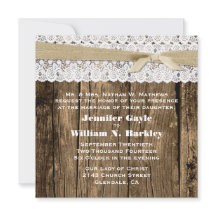 Convite Rustic Wood and Lace Wedation