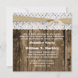 Convite Rustic Wood and Lace Wedation