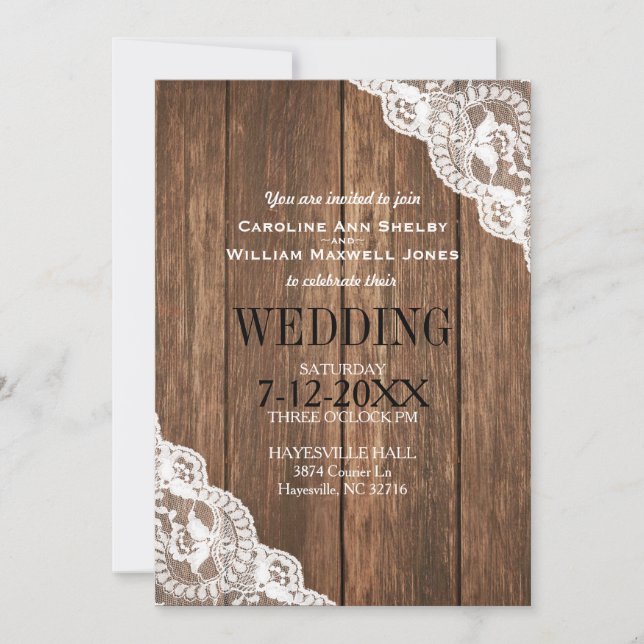 Convite Rustic Wood and Lace Wedding (Frente)