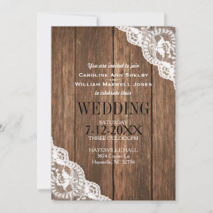 Convite Rustic Wood and Lace Wedding