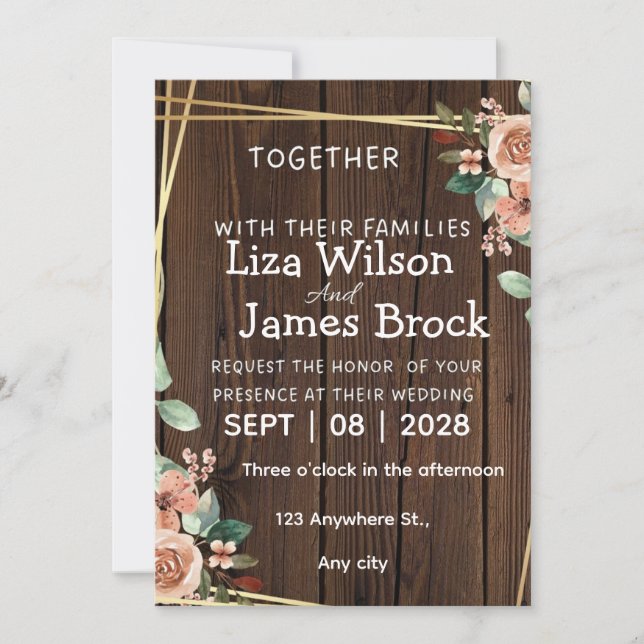 Convite Rustic Wood Background wedding  (Frente)