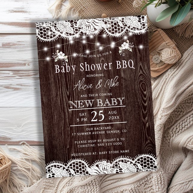 Convite Rustic wood BBQ couples baby shower (Criador carregado)