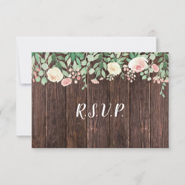 Convite Rustic Wood Blush Floral buffet RSVP (Frente)