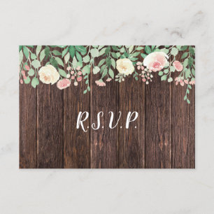Convite Rustic Wood Blush Floral buffet RSVP