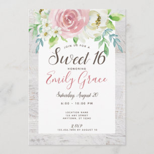 Convite Rustic Wood Boho Floral Sweet 16 Aniversário