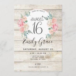 Convite Rustic Wood Boho Floral Sweet 16 Aniversário Convi