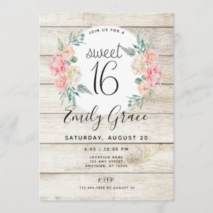 Convite Rustic Wood Boho Floral Sweet 16 Aniversário Convi
