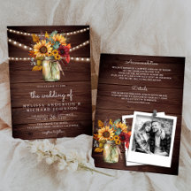Rustic Wood Burgundy Sunflower Mason Jar Wedding