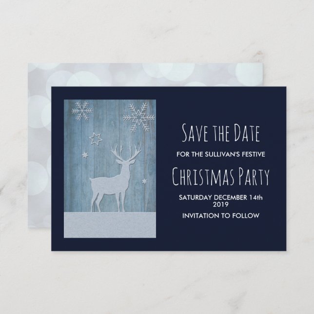 Convite Rustic Wood & Country Deer Christmas Salvar data (Frente/Verso)