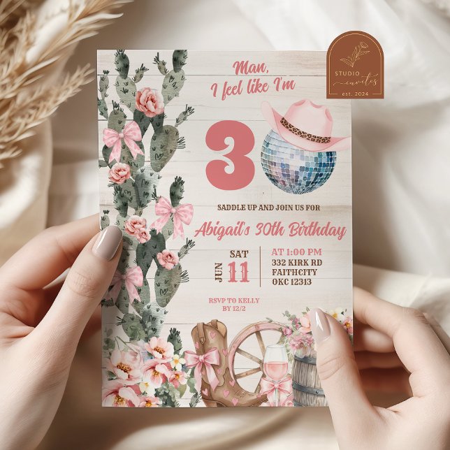 Convite Rustic Wood disco cowgirl adult birthday (Criador carregado)