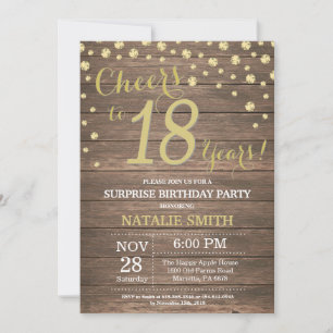 Convite Rustic Wood Dourado Surpresa 18º Aniversário Diamo