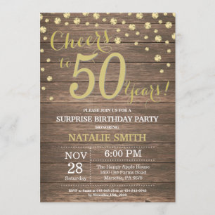 Convite Rustic Wood Dourado Surpresa 50º Aniversário Diamo