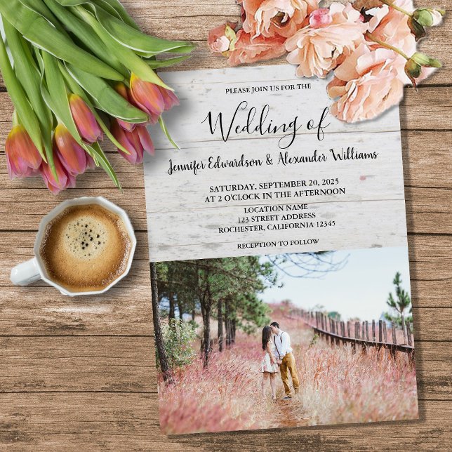 Convite Rustic wood elegant photo country Wedding (Rustic wood elegant photo country Wedding Invitation.)