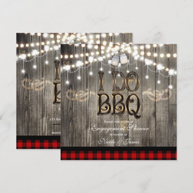 Convite Rustic Wood EU Faço Churrasco Casamento Encontro C (Frente/Verso)