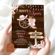 Rustic Wood Floral Boots and Bows Baby Shower