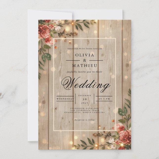 Convite Rustic Wood Floral Romance Weding (Frente)