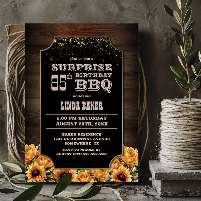 Convite Rustic Wood Floral Surprise 85º CHURRASCO de anive (Criador carregado)