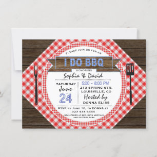 Convite Rustic Wood Gingham I DO CHURRASCO Casal Chá