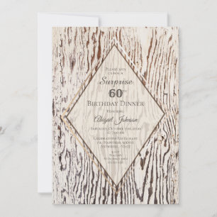 Convite Rustic Wood Grain Surprise 60th Birthday Janto
