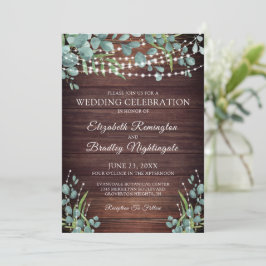 Convite Rustic Wood Greenery Luz de Casamento Celebração