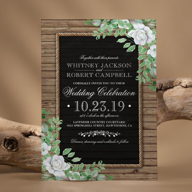 Convite Rustic Wood Invites | Casamento com vegetação orgâ (Criador carregado)