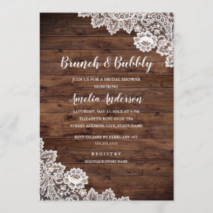 Convite Rustic Wood Lace Brunch E Chá de panela De Borrach