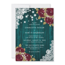 Rustic Wood Lace Burgundy e Teal Floral Wedes