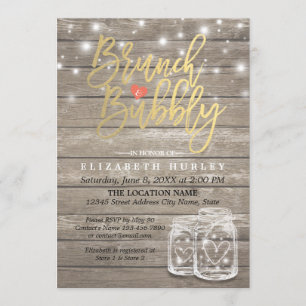 Convite Rustic Wood Mason Jar String Light Brunch & Bubble