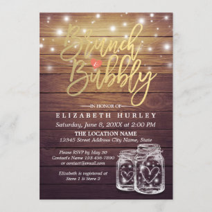 Convite Rustic Wood Mason Jar String Light Brunch & Bubble