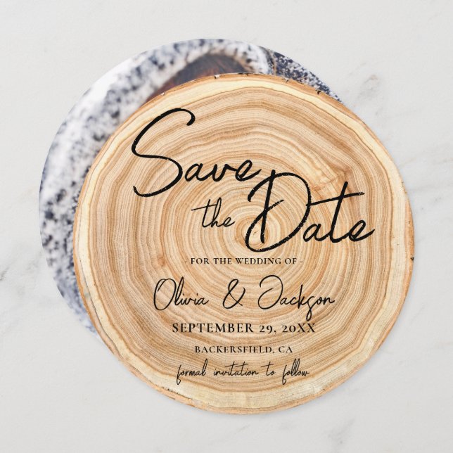 Convite Rustic Wood Photo Wedding Save the Date (Frente/Verso)
