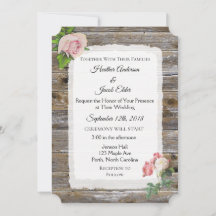 Rustic Wood Pink Rose Elegante Invitórios para Cas
