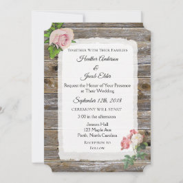 Convite Rustic Wood Pink Rose Elegante Invitórios para Cas