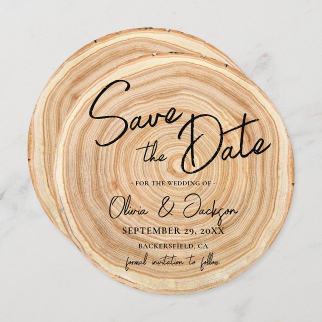 Convite Rustic Wood QR Code Wedding Save the Date (Frente/Verso)