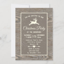 Convite Rustic Wood Reindeer Country Beige Christmas Party