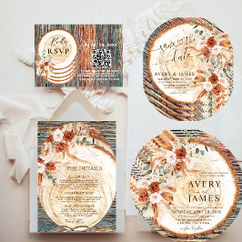 Convite Rustic Wood Ring Save The Date – Boho Floral Photo