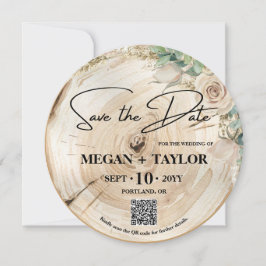 Convite Rustic Wood Salve a Data Foto Casamento Código QR
