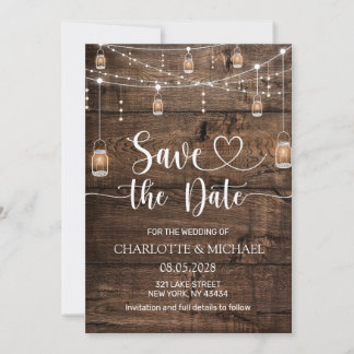 Convite Rustic Wood Save the Date Wedding