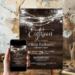 Convite Rustic Wood String Lights 18th Festa de aniversári<br><div class="desc">Elevem a celebração do marco do seu convidado de honra com este convite de aniversário 18º da madeiras rústica. Estipulosamente moderno, ele dá o tom perfeito para uma noite inesquecível. Personalizar os convites é uma brisa, basta preencher os detalhes essenciais usando os modelos de texto fornecidos. Você pode escolher entre...</div>